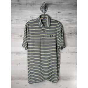 Under Armour Shirt Mens Small Gray Striped Playoff Polo HeatGear Golf 1351130
